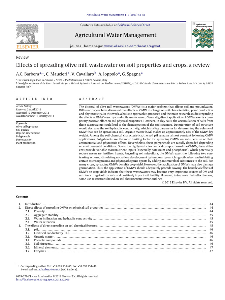 Olive Mill Wastewater Effects on Soil | PDF | Soil | Porosity