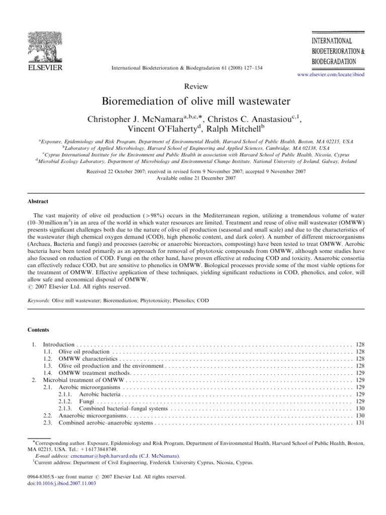 Bioremediation of Olive Mill Wastewater | PDF | Anaerobic Digestion ...