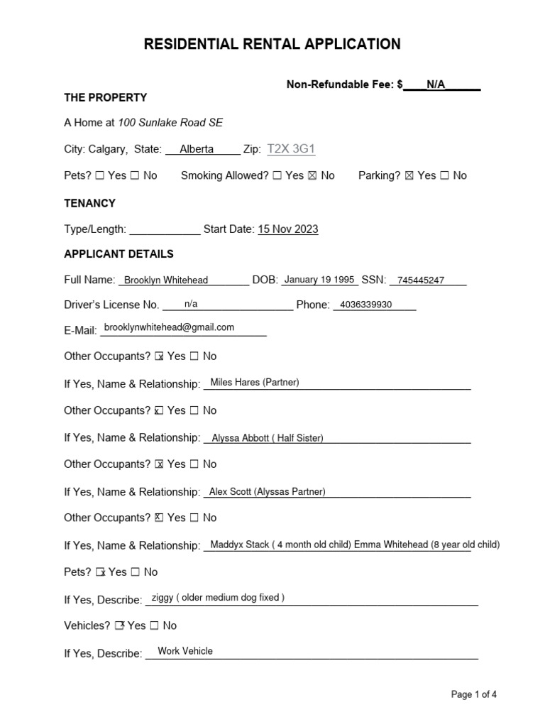 Residential-Rental-Application Alberta | PDF | Credit History | Credit ...