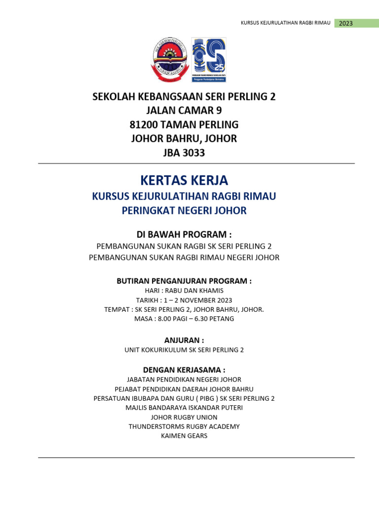 Kertas Kerja Kejurulatihan Ragbi Rimau | PDF