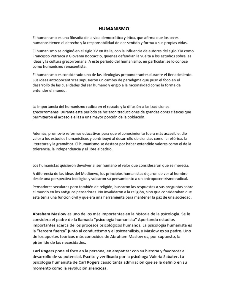 Introducción al Humanismo y su Impacto | PDF | Humanismo | Sicología