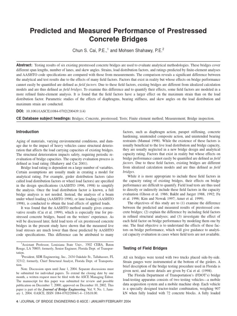 Performance Analysis of Prestressed Bridges | PDF | Bridge | Beam ...