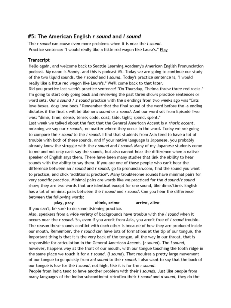 Mastering American L and R Sounds | PDF | English Language | Accent ...
