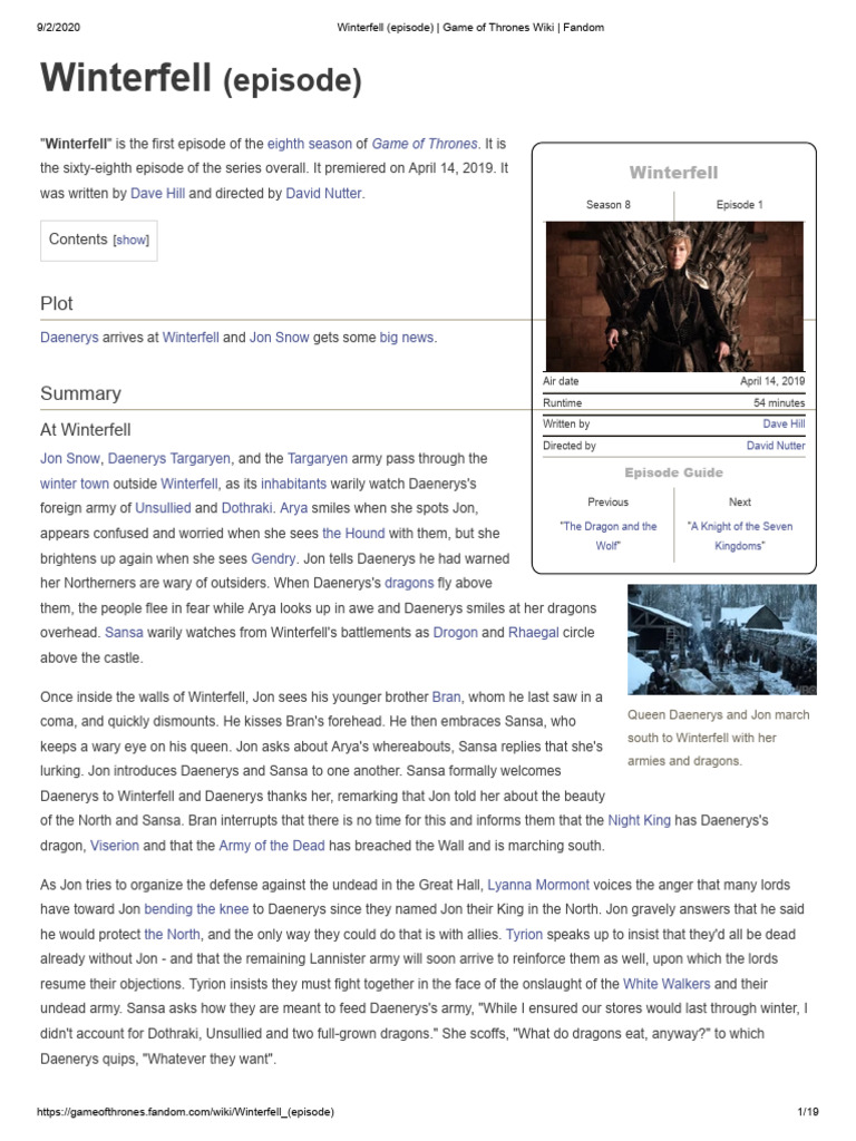 01 - Winterfell (Episode) - Game of Thrones Wiki - Fandom | PDF | World ...