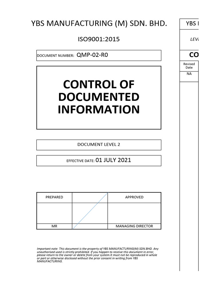 Document Control Procedure ISO9001:2015 | PDF | Quality Management System