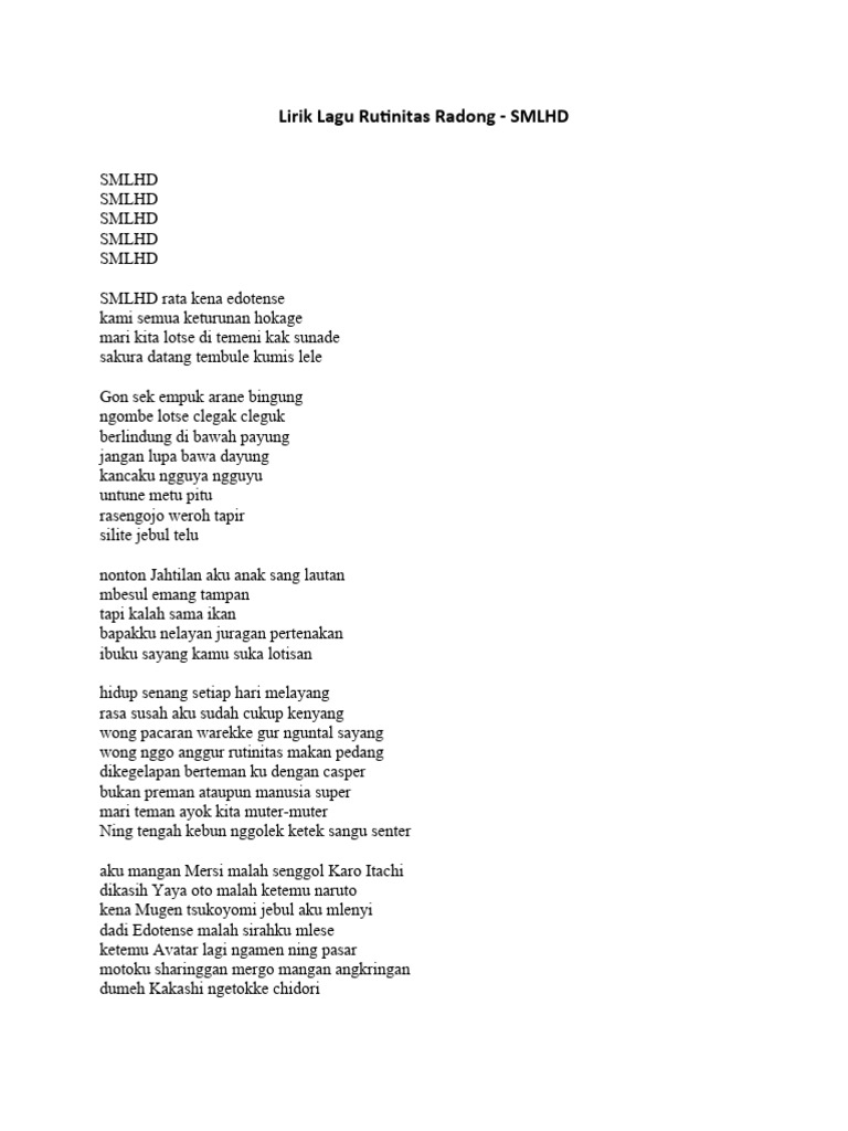 Lirik Lagu Rutinitas Radong Smlhd Pdf