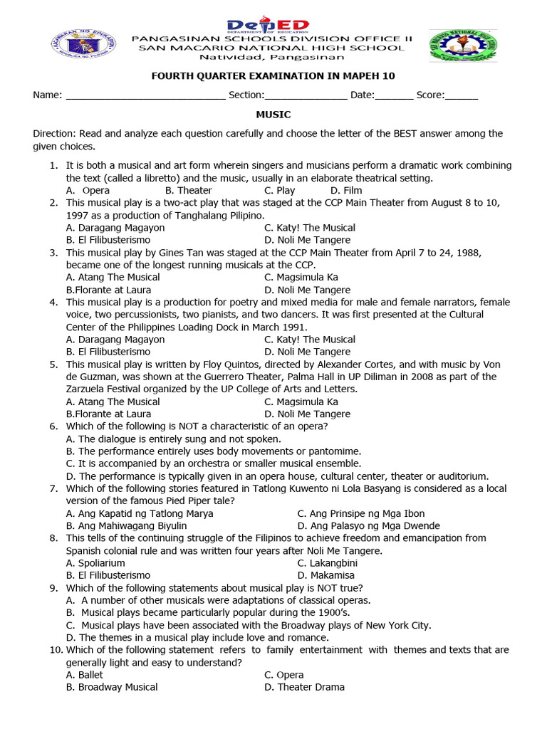 MAPEH 10 Fourth Quarter Exam Guide | PDF | Health Care | Nutrients