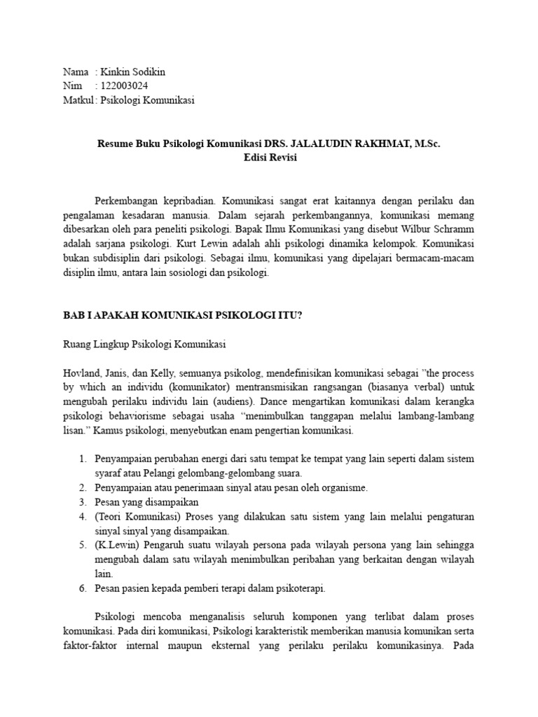 Resume Psikologi Komunikasi Rakhmat | PDF