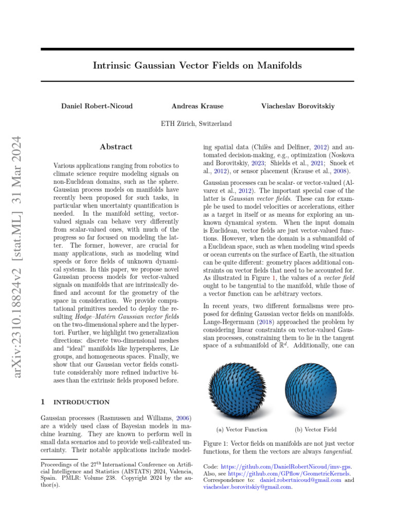 Intrinsic Gaussian Vector Fields On Manifolds | PDF | Manifold ...