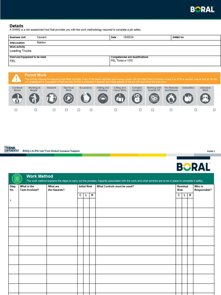 New SWMS Template PDF Risk Safety