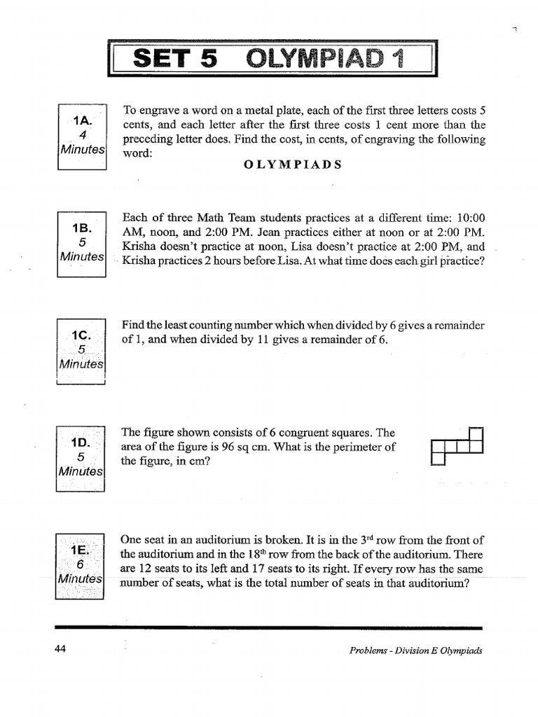 Math Olympiad Contest Problems Vol 2 E Set 5 | PDF