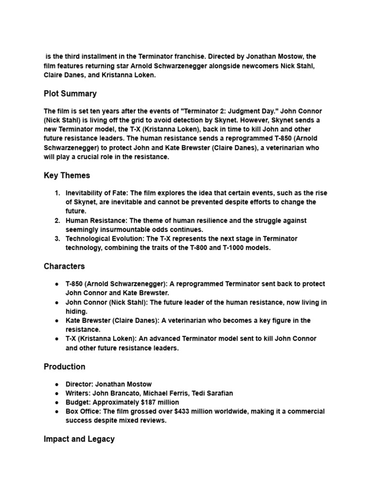 Terminator 3: Rise of the Machines Summary | PDF | Terminator (Franchise)