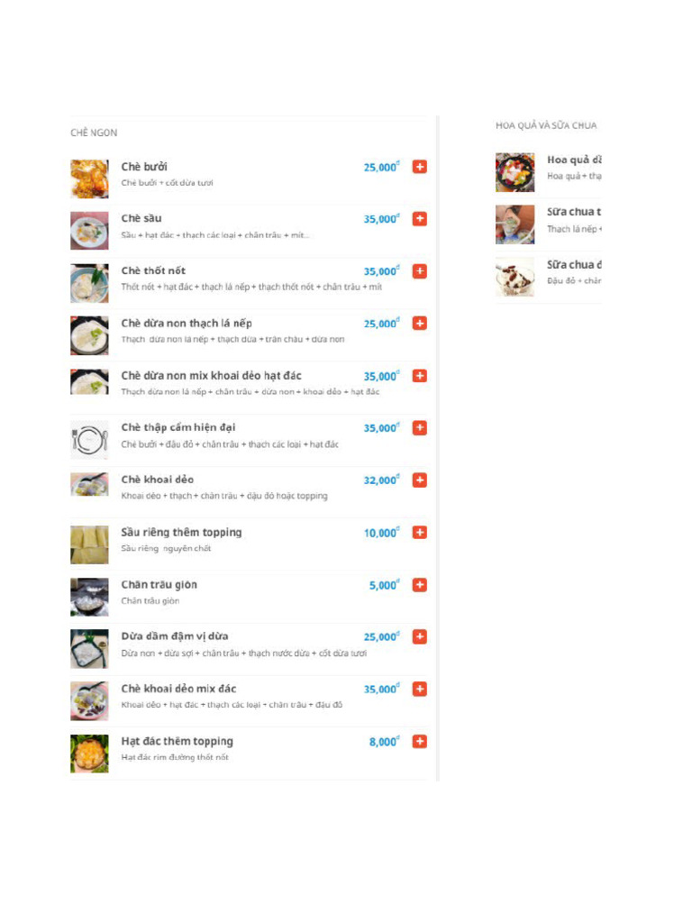 Menu Chè Ngon | PDF