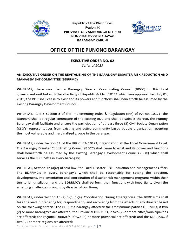 EO No.2 BDRRMC | PDF | Emergency | Emergency Management