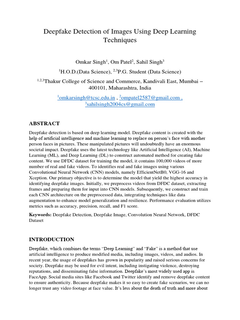 Deepfake Image Detection with CNNs | PDF | Deep Learning ...