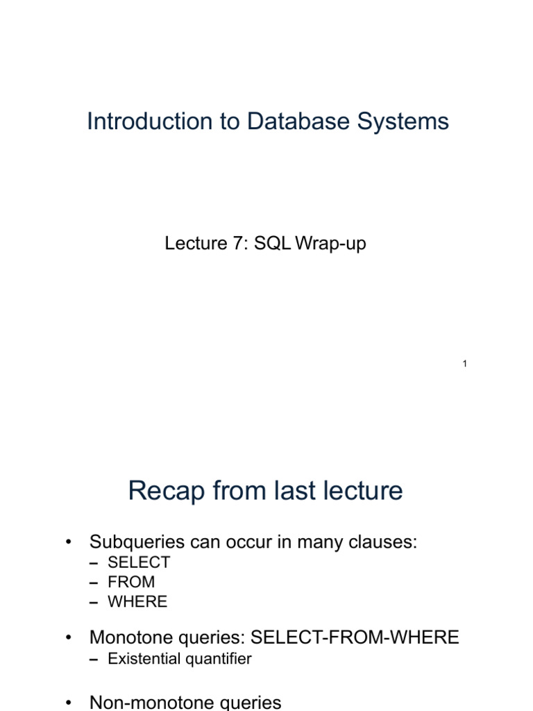 Lec07 Sqlwrapup | PDF | Databases | Data Management