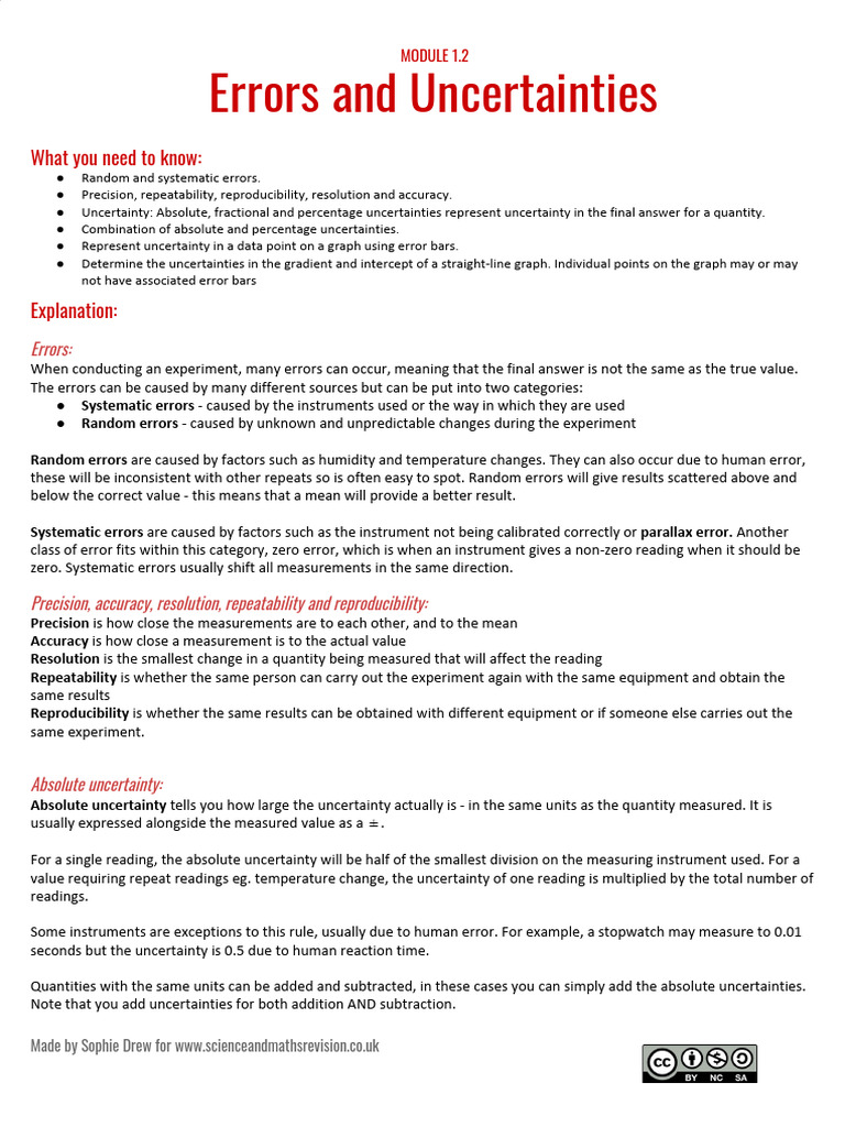 Errors and Uncertainties | PDF | Observational Error | Accuracy And ...