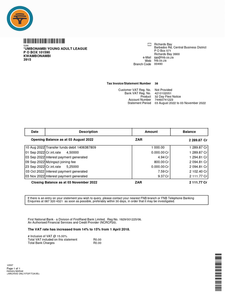 FNB 32 Day Flexi Notice Account Statement | PDF