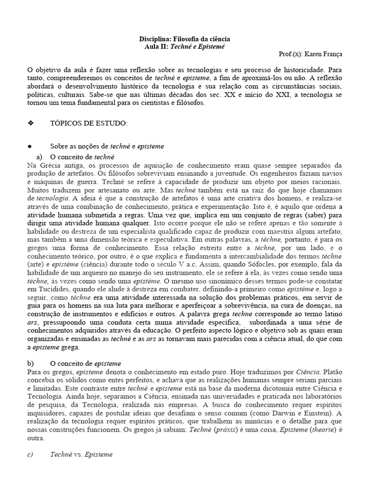 Techné e Episteme na Filosofia da Ciência | PDF | Science | Conhecimento