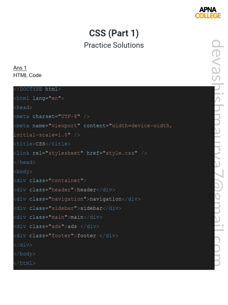 CSS Grid Layout Practice Solutions | PDF | Computers