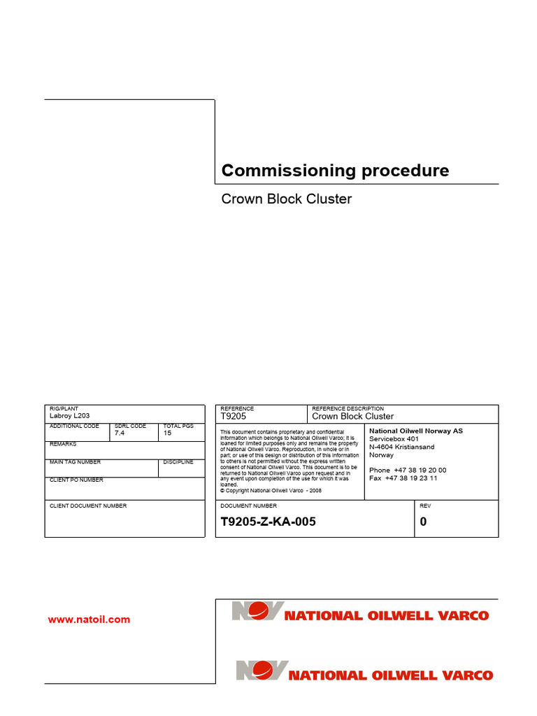 T9205, T9205-Z-KA-005, Commissioning Procedure, Rev 0, Commissioning ...