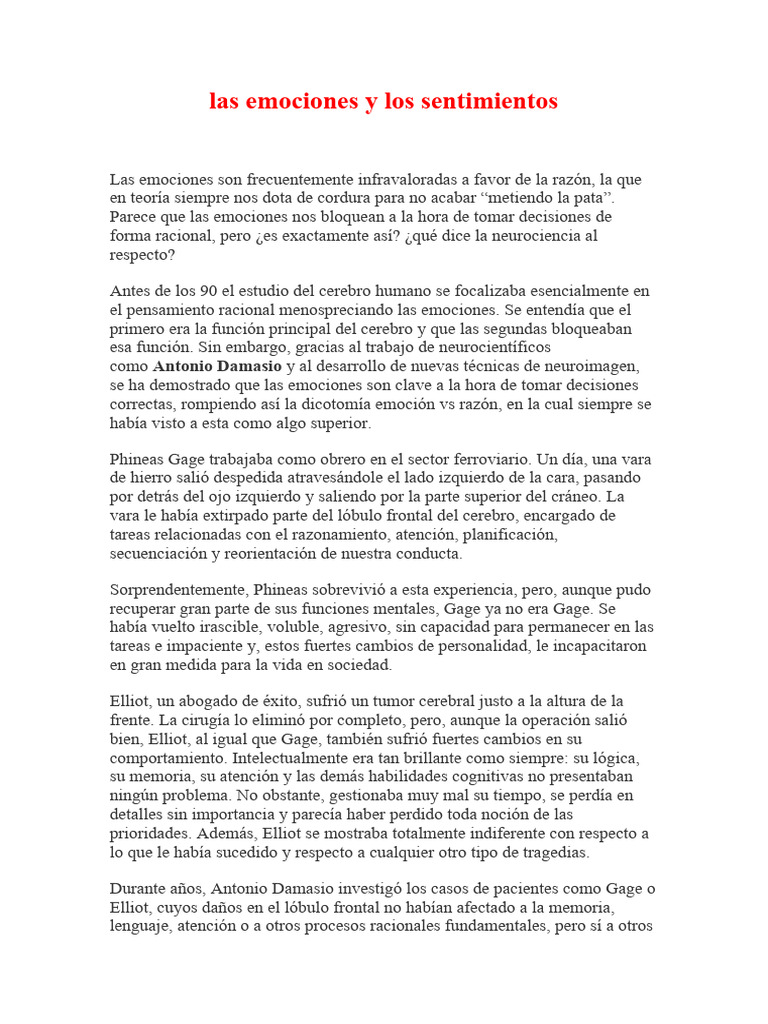 Las Emociones y Los Sentimientos | PDF | Las emociones | Lóbulo frontal