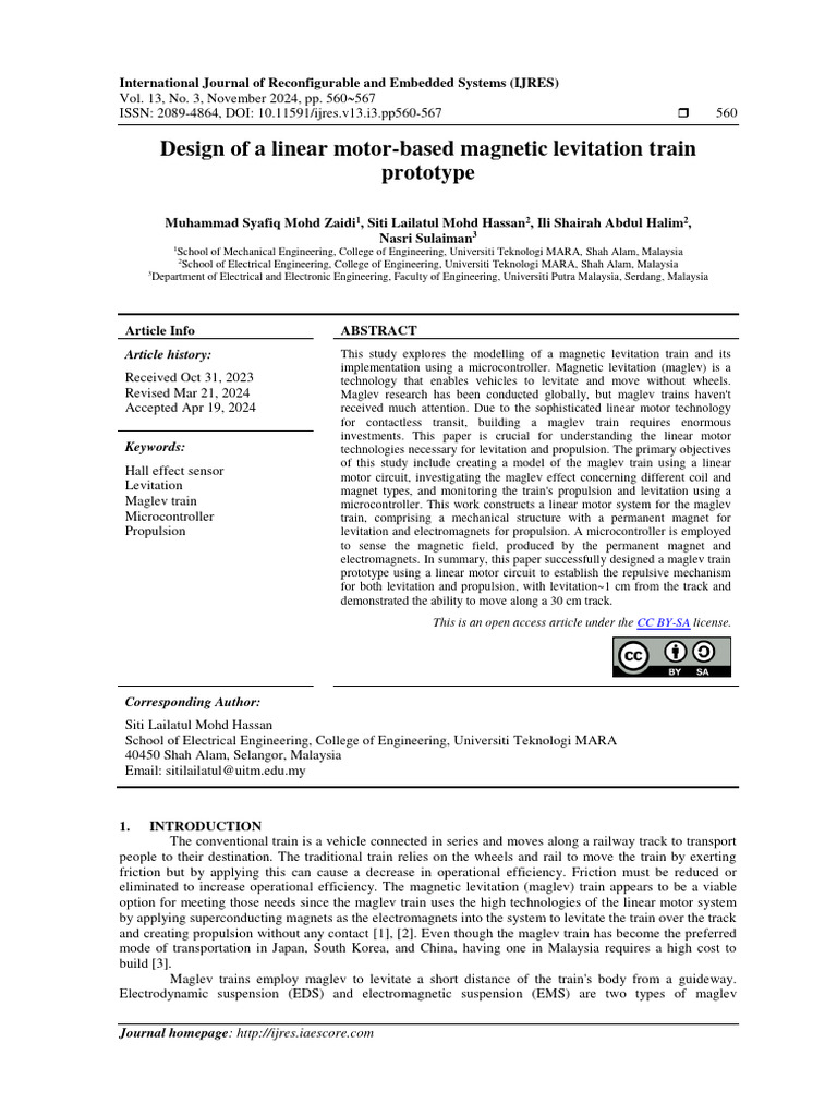Design of A Linear Motor-Based Magnetic Levitation Train Prototype ...