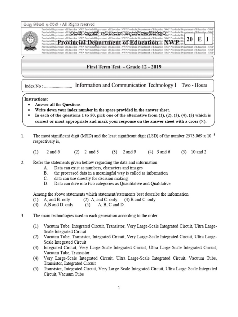 Grade 12 ICT 1st Term Test Paper | PDF | Central Processing Unit ...
