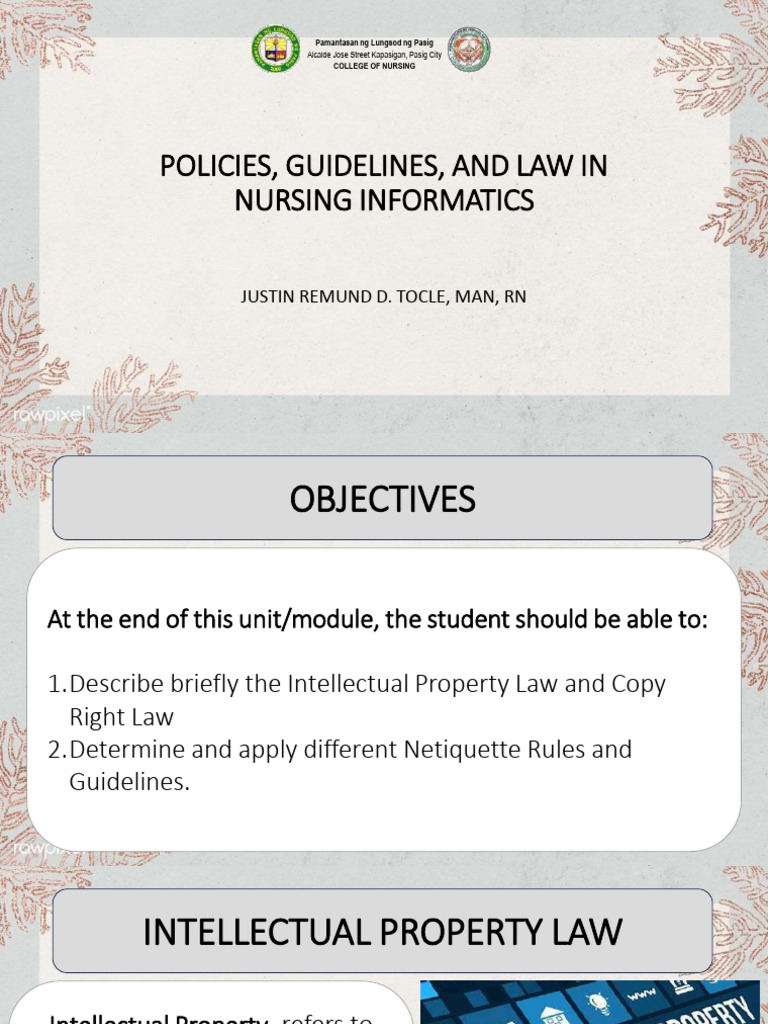 (HD) Module 12 Policies, Guidelines, and Law in Nursing Informatics ...
