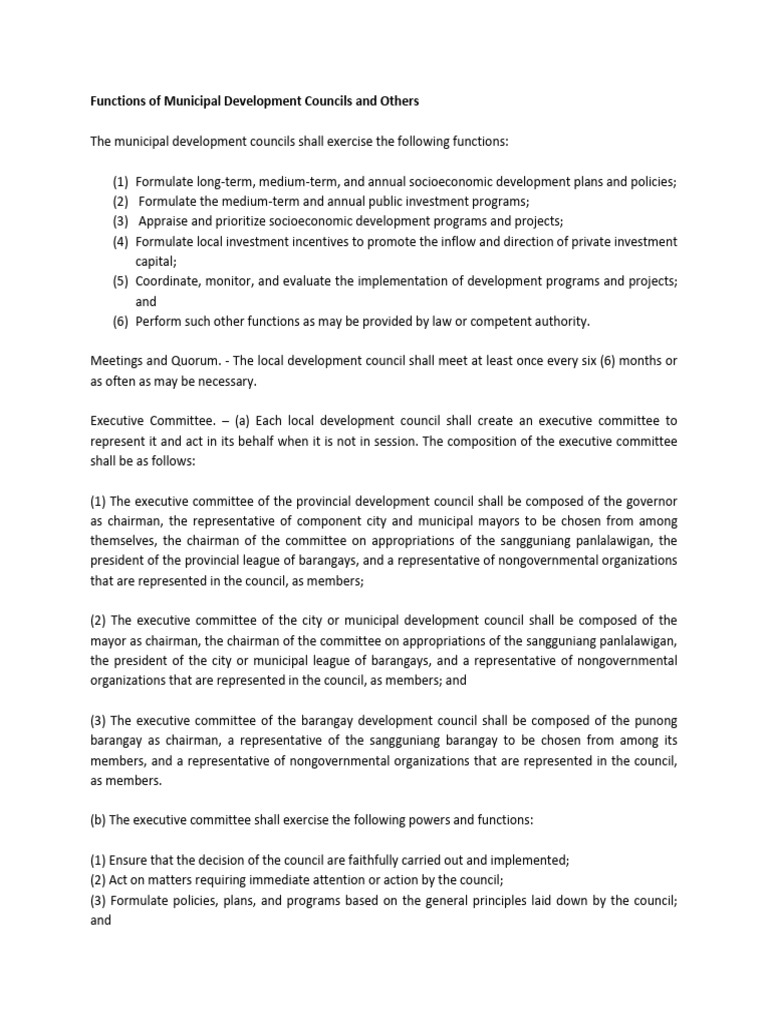 Functions of Municipal Development Councils | PDF | Committee | Governance