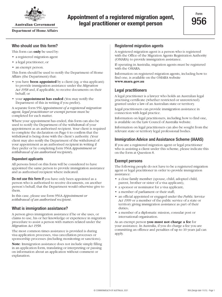 5.form 956 - Subclass 407 | PDF | Travel Visa | Government