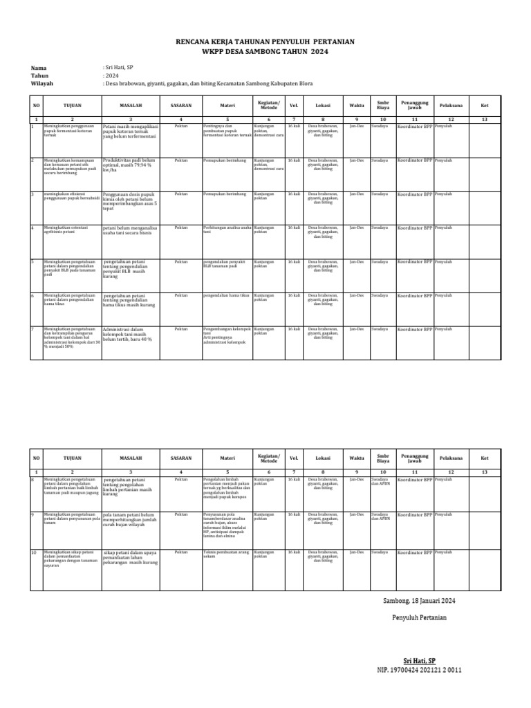 Matrik RKTP 2024 Sri Hati | PDF