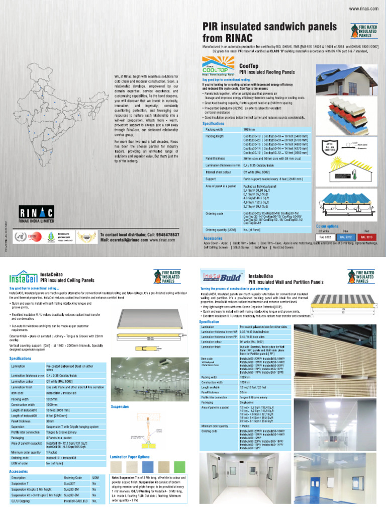 Rinac Standard Thickness PIR Panel Catalogue | PDF