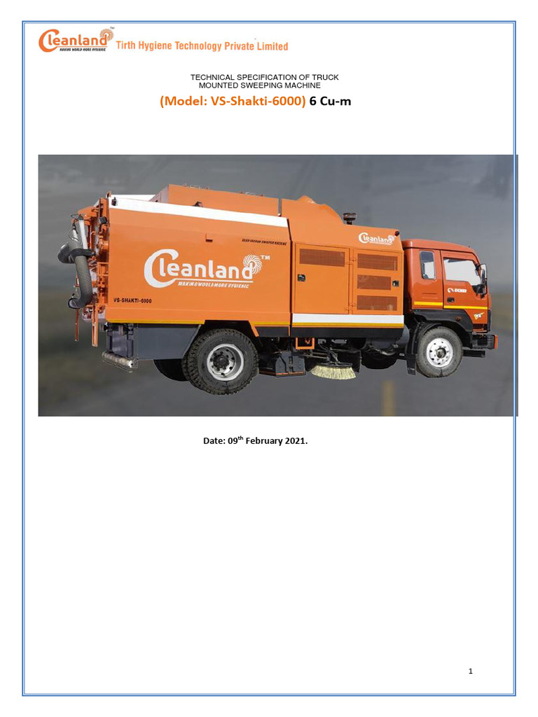 CLEANLAND Truck Mounted Sweeper Specs | PDF | Engines | Truck