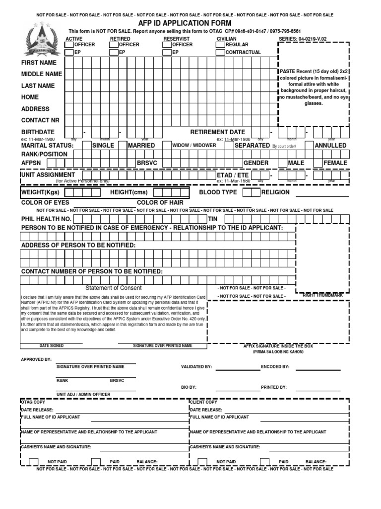 AFP ID Application Form for Reservists | PDF | Identity Document ...