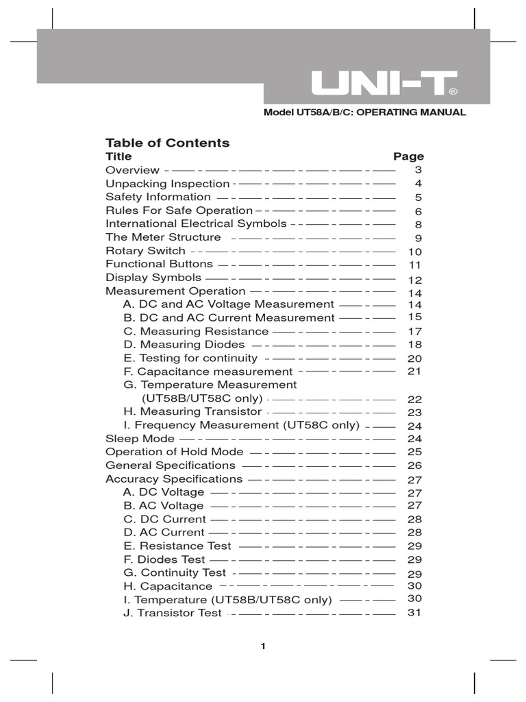 UT58A/B/C Digital Multimeter Manual | PDF | Diode | Electrical Network