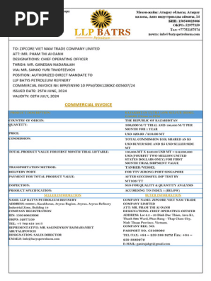 LLP BATYS PETROLEUM REFINERY COMMERCIAL INVOICE (1)