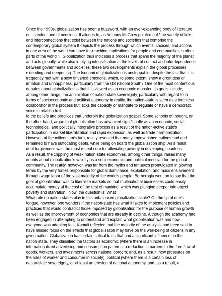 Globalization's Impact on Nation-States | PDF | Globalization | Market ...