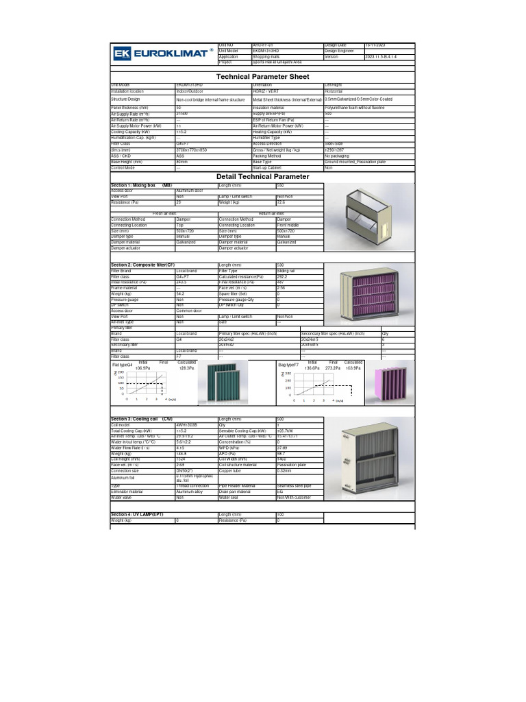 Technical Parameters for AHU Units | PDF | Pipe (Fluid Conveyance ...