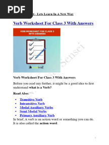 Verb Worksheet For Class 3