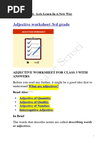 Adjective Worksheet For Class 3