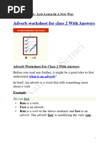 Adverb Worksheet For Class 2