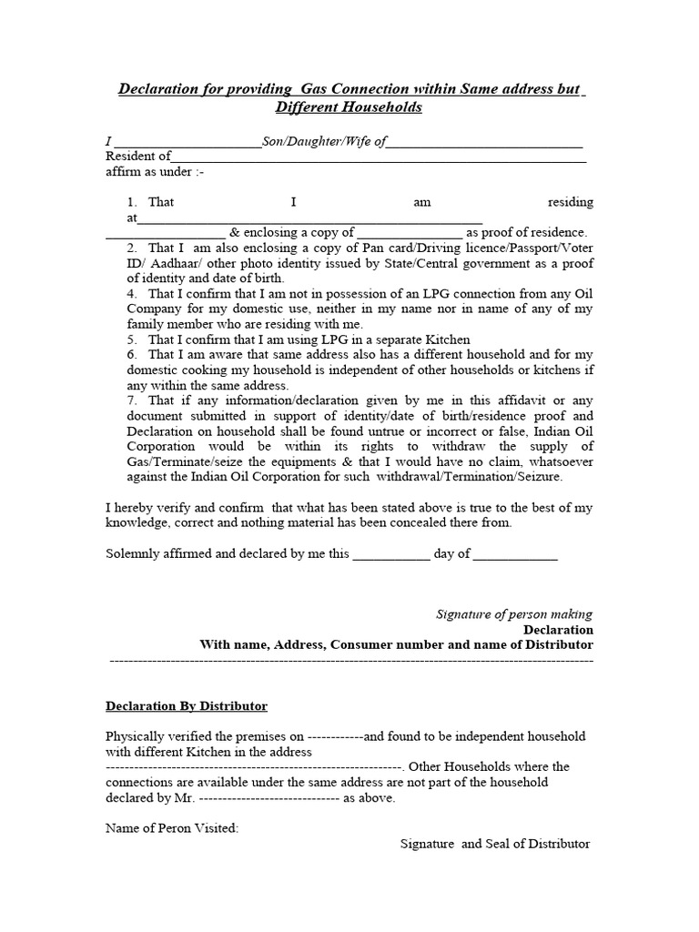 Gas Connection Declaration for Households | PDF | Access Control ...