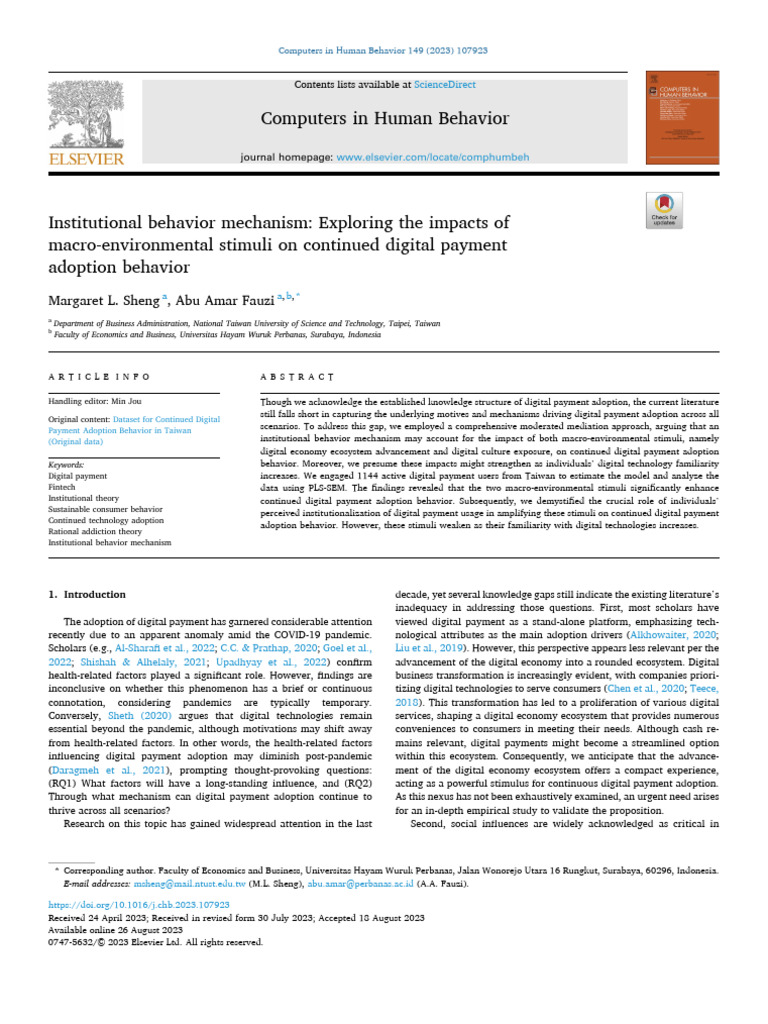 Digital Payment Adoption Mechanisms | PDF | Behavior | Institution