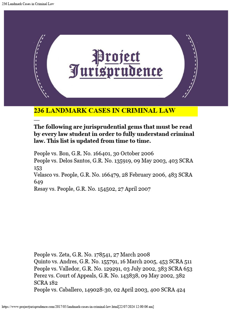 236-landmark-cases-in-criminal-law-pdf-government-justice