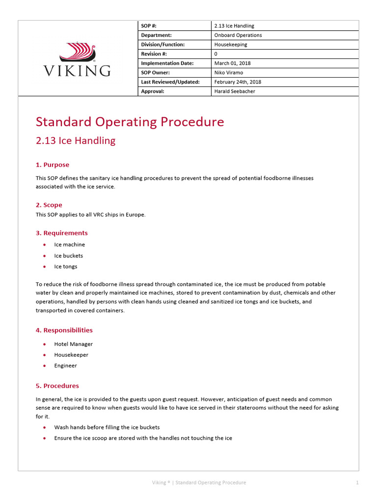 VRC SOP 2.13 - Housekeeping - Ice Handling | PDF | Housekeeping ...