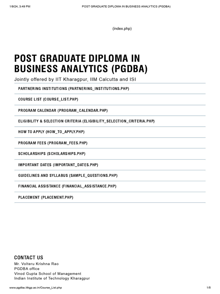 IIM Calcutta PGDBA Course List | PDF | Analytics | Applied Mathematics