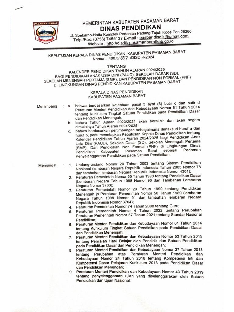 Kalender Pendidikan TP 24.25 | PDF