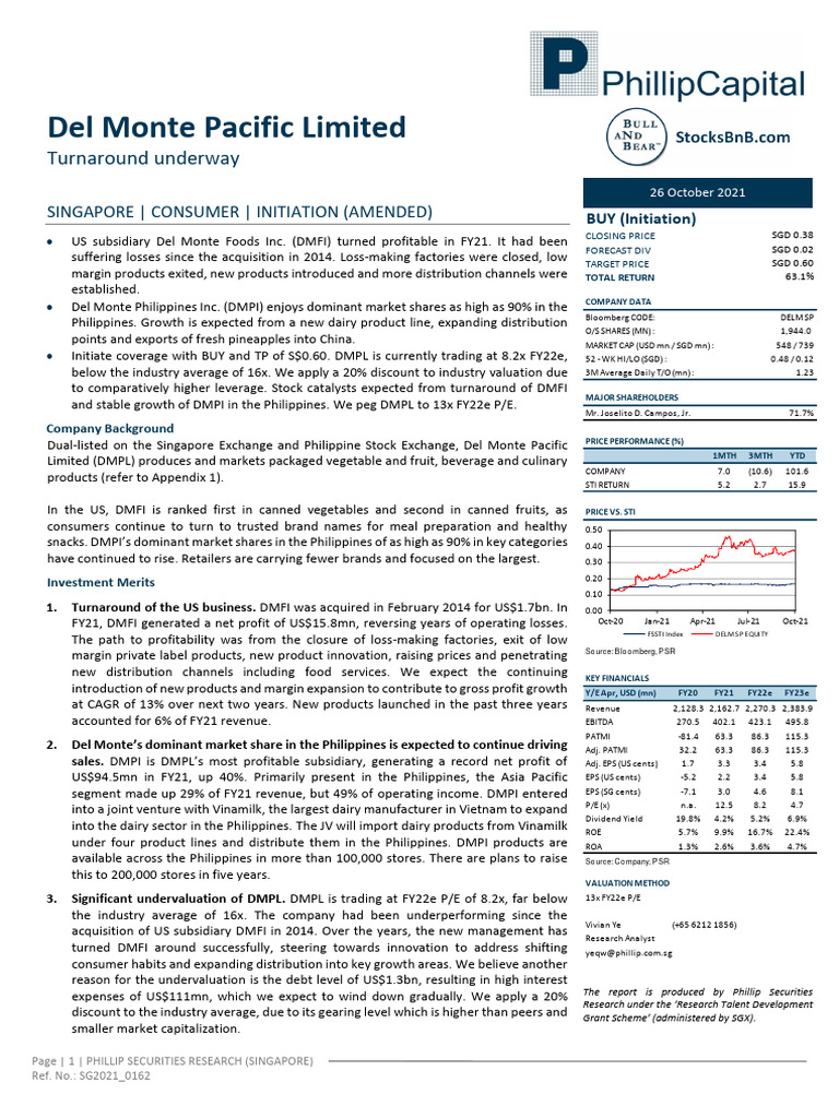Del Monte Pacific: Profitability Turnaround | PDF | Leverage (Finance ...