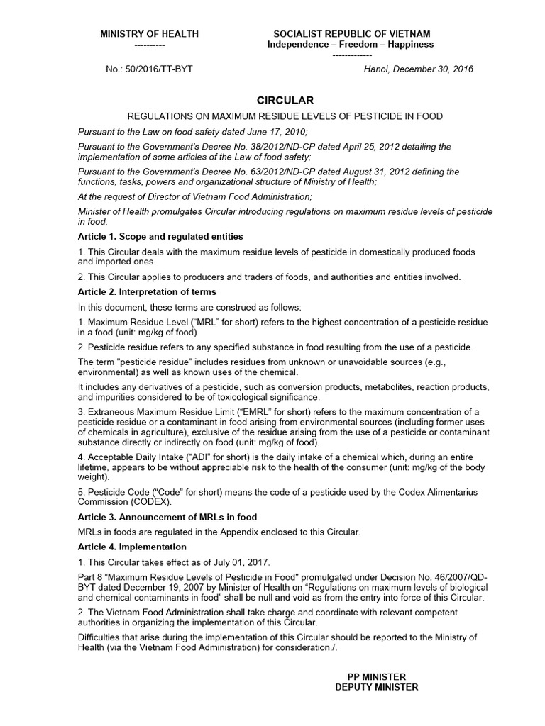 Pesticide Residue Regulations in Food | PDF | Fruit | Vegetables